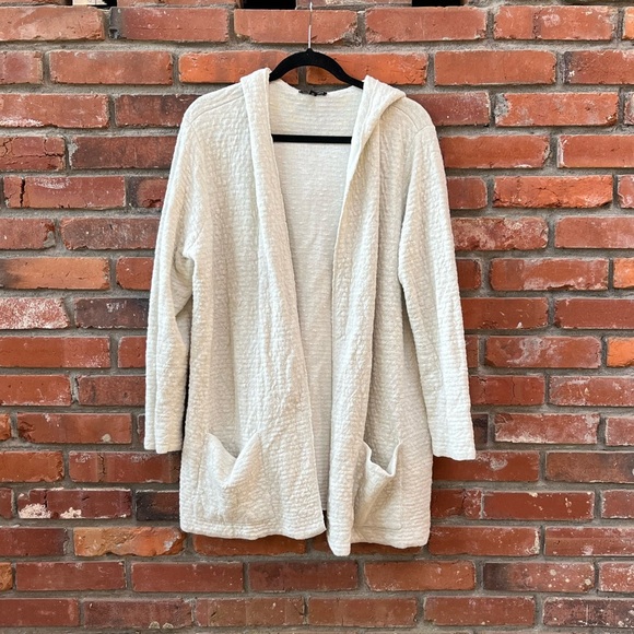 Eileen Fisher Linen Cotton Blend Hooded Cardigan Sweater Size XL - Picture 4 of 7